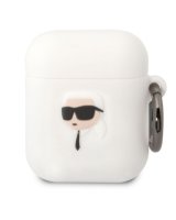  Karl Lagerfeld Apple Airpods 1/2 3D Logo NFT Karl Head Silicone Case White 