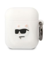  Karl Lagerfeld Apple Airpods 1/2 3D Logo NFT Choupette Head Silicone Case White 