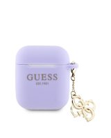  Guess Apple Airpods 1/2 Case Silicone Classic Logo Gold With 4G Charm Purple 