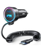  Joyroom Fast car charger 3 in 1 with USB Type C cable 1.5m 55W Black 