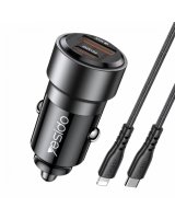  yesido Y54 60W Fast Charging Car Charger | With TC to IP cable car cigarette lighting port charger adapter Black 