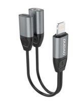  Dudao Headphone Adapter Lightning to Lightning Adapter + 3.5mm Mini Jack for Music and Charging Grey 