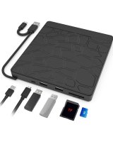  CP W3C External USB / USB-C 3.0 CD / DVD Writer / Reader with 5in1 Card Reader Cable Power Black 