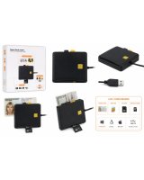  iLike 4-in-1 USB Smart Card Reader with SIM, SD & Micro SD Support, CAC Reader for ID Cards, Bank Cards, eID and Memory Cards Black 