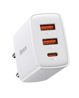  Baseus Compact fast charger 2x USB / USB Type C 30W 3A Power Delivery Quick Charge white (CCXJ-E02) White 