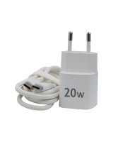  Evelatus FusionChage Wall Charger Bundle 20W Power Adapter - 60W USB-C to USB-C Silicone Cable White 