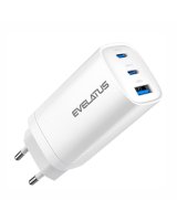  Evelatus 65W Max Fast Charger EU USB-C1/USB-C1/USB-A White 