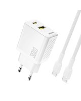  Dudao Dudao A27TCEU PD 30W GaN USB-A USB-C Wall Charger with USB-C Cable - White 