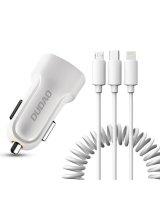 Dudao Dudao car kit charger 2x USB 2.4A + cable USB 3in1 Lightning / Type C / micro USB cable white (R7 white) 