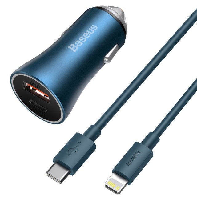 Baseus Baseus Golden Contactor Pro fast car charger USB Type C / USB 40 W Power Delivery 3.0 Quick Charge 4+ SCP FCP AFC + USB Type C cable - Lightning blue (TZCCJD-03)   Baseus Baseus Golden Contactor Pro fast car charger USB Type C / USB 40 W Power Delivery 3.0 Quick Charge 4+ SCP FCP AFC + USB Type C cable - Lightning blue (TZCCJD-03)