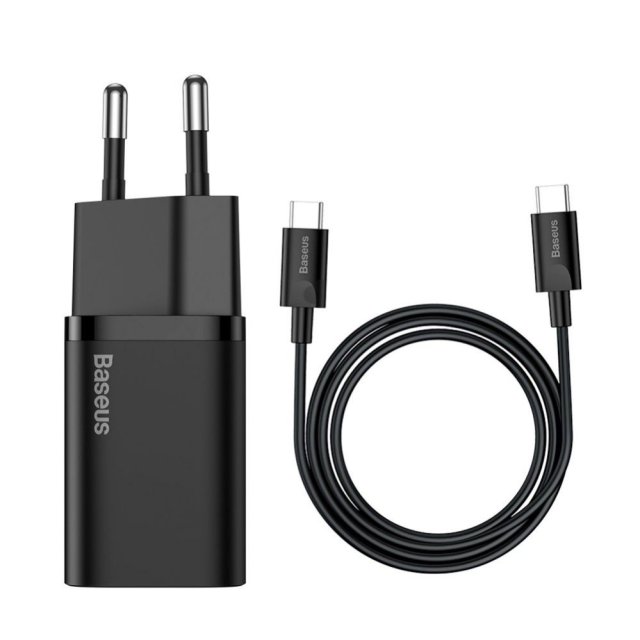 Baseus Baseus Super Si fast charger Quick Charge 3.0 Power Delivery 25W 3A + Cable USB Type C - USB Type C 3A 1m black (TZCCSUP-L01) Baseus Baseus Super Si fast charger Quick Charge 3.0 Power Delivery 25W 3A + Cable USB Type C - USB Type C 3A 1m black (TZCCSUP-L01)