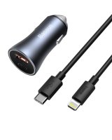  Baseus Baseus Golden Contactor Pro fast car charger USB Type C / USB 40 W Power Delivery 3.0 Quick Charge 4+ SCP FCP AFC + USB Type C cable - Lightning gray (TZCCJD-B0G) 