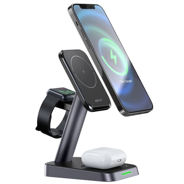 Acefast Acefast Qi Wireless Charger 15W for iPhone (with MagSafe), Apple Watch and Apple AirPods Stand Holder Magnetic Holder Black (E3 black)   Acefast Acefast Qi Wireless Charger 15W for iPhone (with MagSafe), Apple Watch and Apple AirPods Stand Holder Magnetic Holder Black (E3 black)