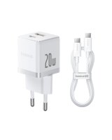  Baseus Sienas atrais ladetajs Palm 20W USB + USB-C QC3.0 PD3.0 ar USB-C kabeli 1 m balts (6932172677374) 