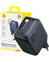  Baseus Sienas atrais ladetajs EnerCore CJ11 67W 2xUSB-C ar ievelkamu USB-C kabeli 0 8 m melns (6932172696498) 