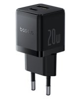  Baseus Sienas atrais ladetajs Palm 20W USB + USB-C QC3.0 PD3.0 ar USB-C kabeli 1 m melns 