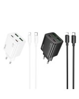  Hoco Phone charger Hoco 2 x USB C + 2 x USB A QC3.0 PD 3A 30W + cable USB C to Lightning N56 white 