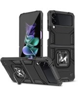  iLike Samsung Galaxy Z Flip 3 Ring Armor tough hybrid case cover + magnetic holder Black 