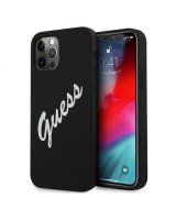  Guess Apple iPhone 12 Pro Max 6.7'' Vintage White Script Silicone Cover Black 