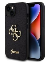  Guess Apple iPhone 15 Fixed Glitter 4G Metal Logo Case Black 