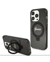  Guess Apple iPhone 15 Pro Max IML Ring Stand Glitter MagSafe Case Black 