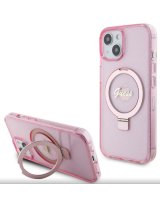  Guess Apple iPhone 15 IML Ring Stand Glitter MagSafe Case Pink 