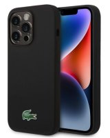  Lacoste Apple iPhone 15 Pro 6.1 Liquid Silicone Microfiber Croc Logo Magsafe Back Cover Black 