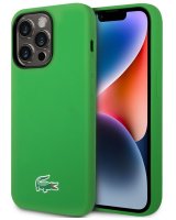  Lacoste Apple iPhone 15 Pro 6.1 Liquid Silicone Microfiber Croc Logo Magsafe Back Cover Green Green 