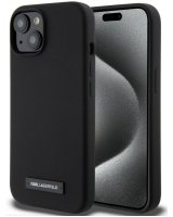  Karl Lagerfeld Apple iPhone 15 Liquid Silicone Plaque MagSafe Case Black 