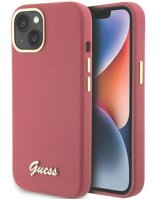 Guess Apple iPhone 15 / 14 / 13 6.1 magenta hardcase Silicone Script Metal Logo Red 