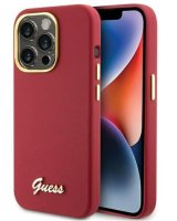  Guess Apple iPhone 15 Pro Max 6.7 magenta hardcase Silicone Script Metal Logo Red 