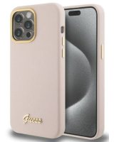  Guess Apple iPhone 15 Pro Max 6.7 hardcase Silicone Script Metal Logo Pink 