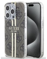 Guess Apple iPhone 15 Pro IML 4G Gold Stripe Case Brown 