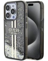  Guess Apple iPhone 15 Pro Liquid Glitter Gold Stripes Transparent Black 