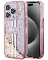  Guess Apple iPhone 15 Pro Max Liquid Glitter Gold Stripes Transparent Pink 