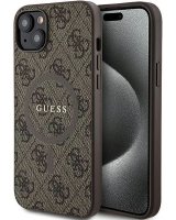  Guess Apple iPhone 15 4G Collection Leather Metal Logo MagSafe Brown 