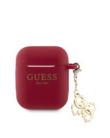  Guess Apple Airpods 1/2 Case Silicone Classic Logo Gold With 4G Charm Magenta 