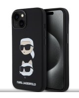  Karl Lagerfeld Apple iPhone 15 Liquid Silicone Karl and Choupette Heads Case Black 