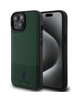  U.S. Polo PU Apple iPhone 15 Leather Mesh Pattern Double Horse Case Green 