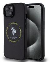  U.S. Polo PU Apple iPhone 15 Leather Printed Round Double Horse MagSafe Case Black 