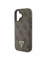  Guess Apple iPhone 16 PU 4G Strass Triangle Metal Logo Case Brown 