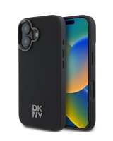  DKNY Apple iPhone 16 PU Leather Stack Logo Magsafe Case Black 