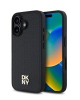  DKNY Apple iPhone 16 Plus PU Leather Repeat Pattern Stack Logo MagSafe Case Black 