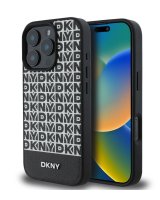  DKNY Apple iPhone 16 Pro PU Leather Repeat Pattern Bottom Stripe MagSafe Case Black 