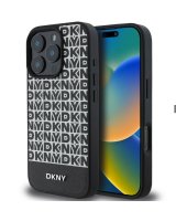  DKNY Apple iPhone 16 Pro Max PU Leather Repeat Pattern Bottom Stripe MagSafe Case Black 