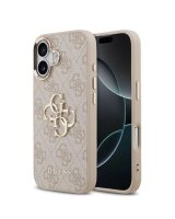  Guess Apple iPhone 17 PU Leather 4G Metal Logo Gold Frame MagSafe Case Pink 