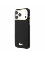  Lacoste PU Leather Champs Elysees Gold Logo MagSafe Case for iPhone 18 Pro Max/17 Pro Max Black Gold 