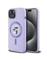  Karl Lagerfeld Karl Lagerfeld Silicone Karl&Choupette Heads Ring MagSafe iPhone 15 Case - Purple 