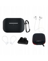  Hurtel Silicone Case Set for AirPods Pro 2 / AirPods Pro 1 + Case / Ear Hook / Neck Strap / Watch Strap Holder / Carabiner - black 