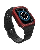  Hurtel Protect Strap Band Case Wristband for Apple Watch 7 / 6 / 5 / 4 / 3 / 2 / SE (45 / 44 / 42mm) Case Armor Watch Cover Black / Red 